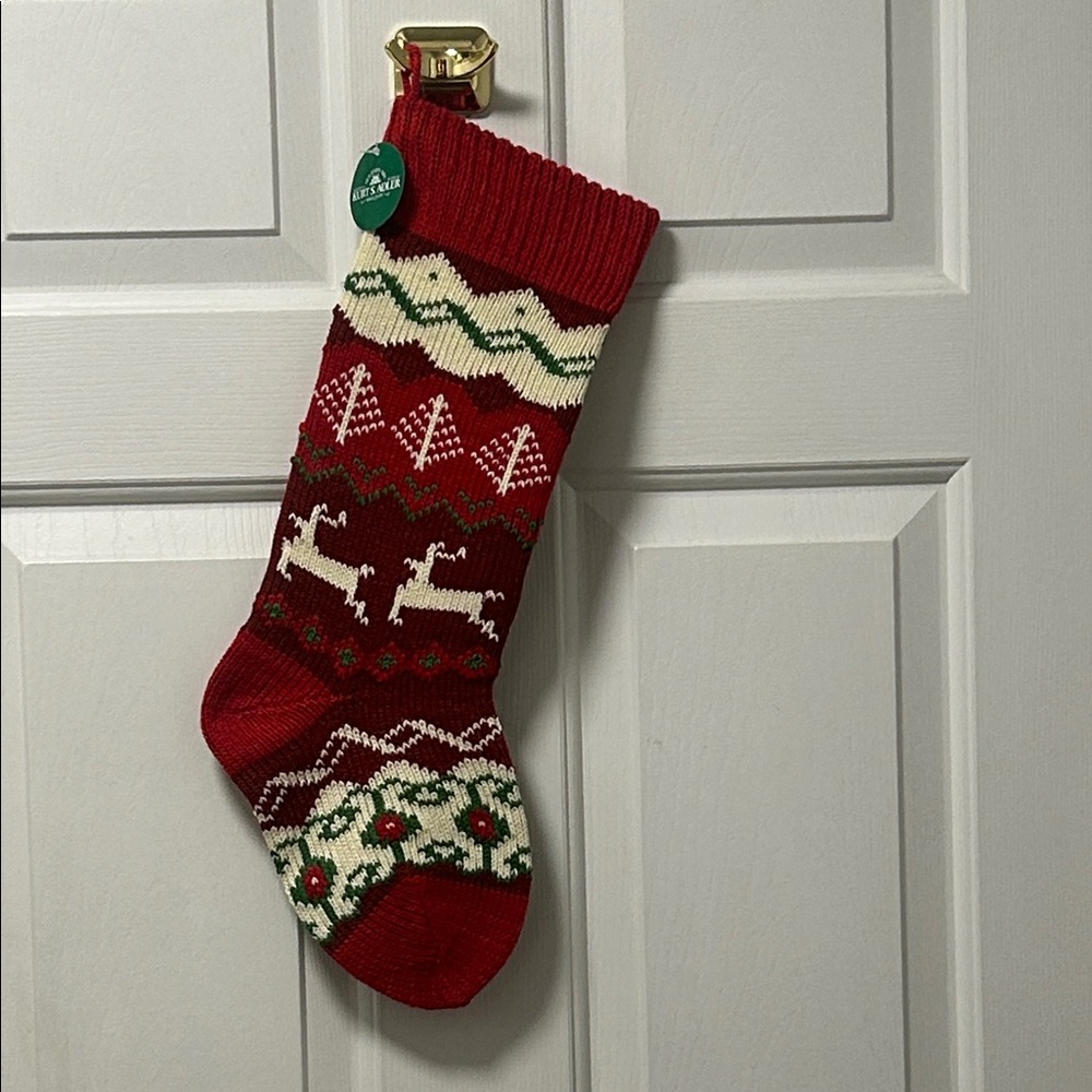NWT Kurt S. Adler Festive Reindeer Red and Cream Holiday Stocking